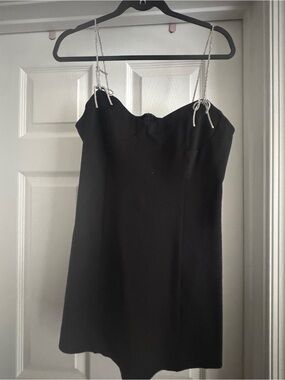 Forever 21 Black Mini Slip Dress with Rhinestone Tie Straps